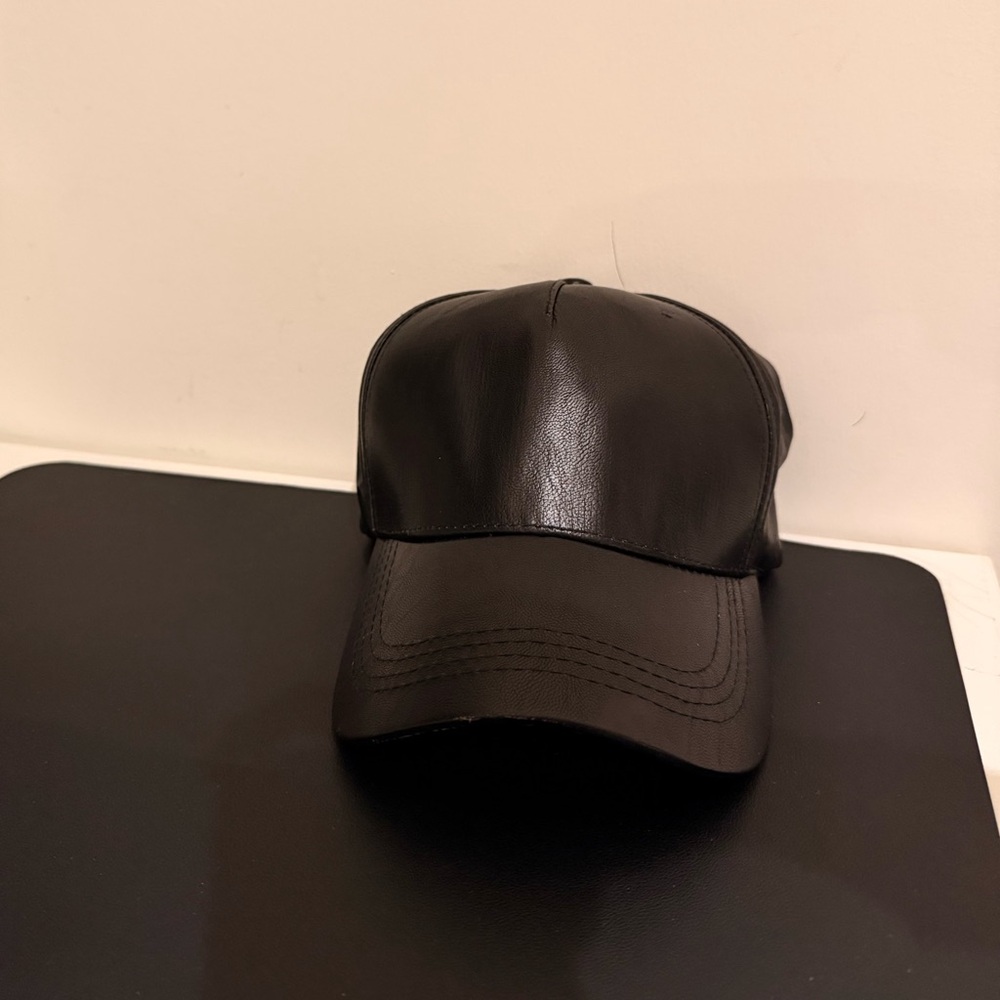 NWOT Black Leather Baseball Hat